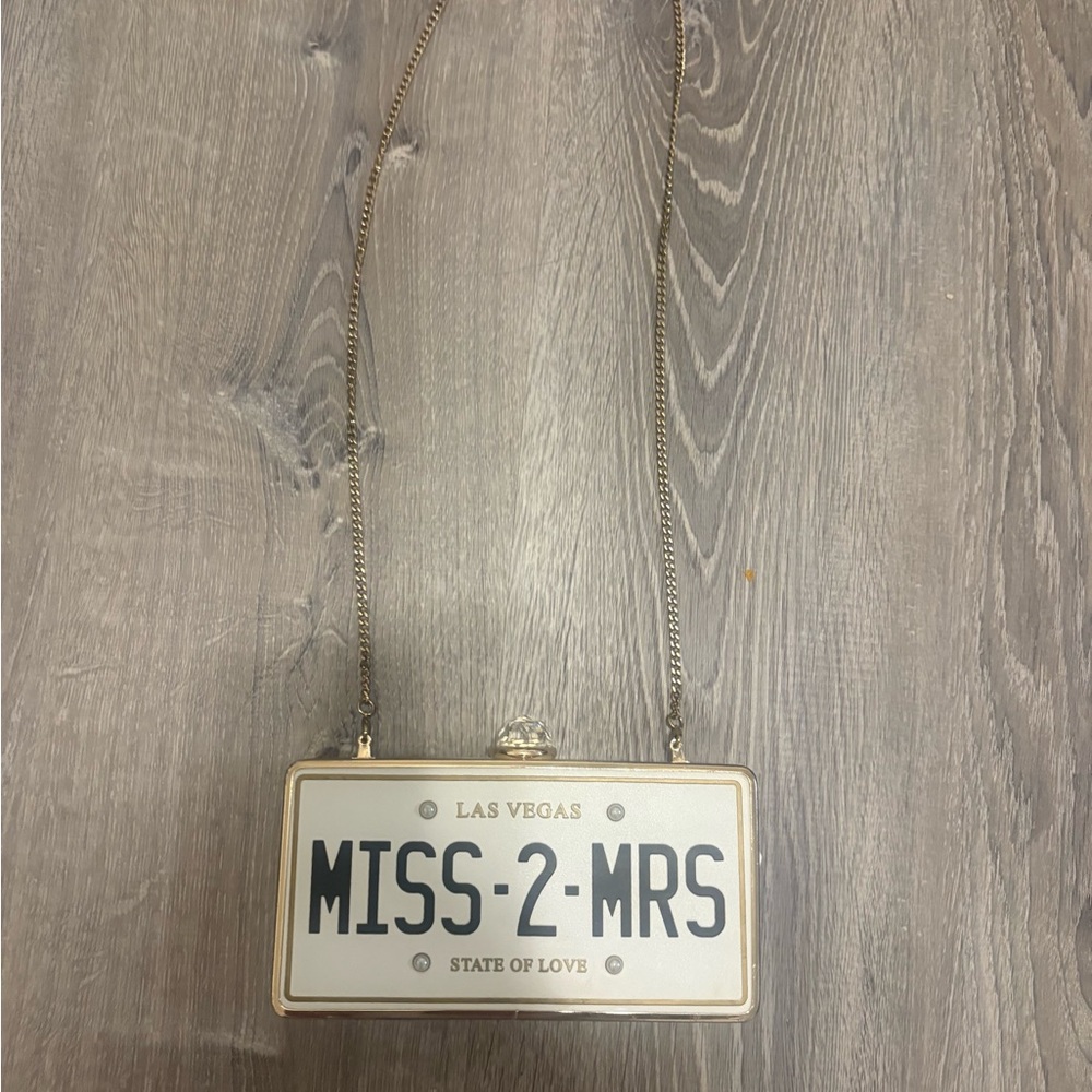 Aldo Miss-2-Mrs License Plate Clutch - White - Las Vegas